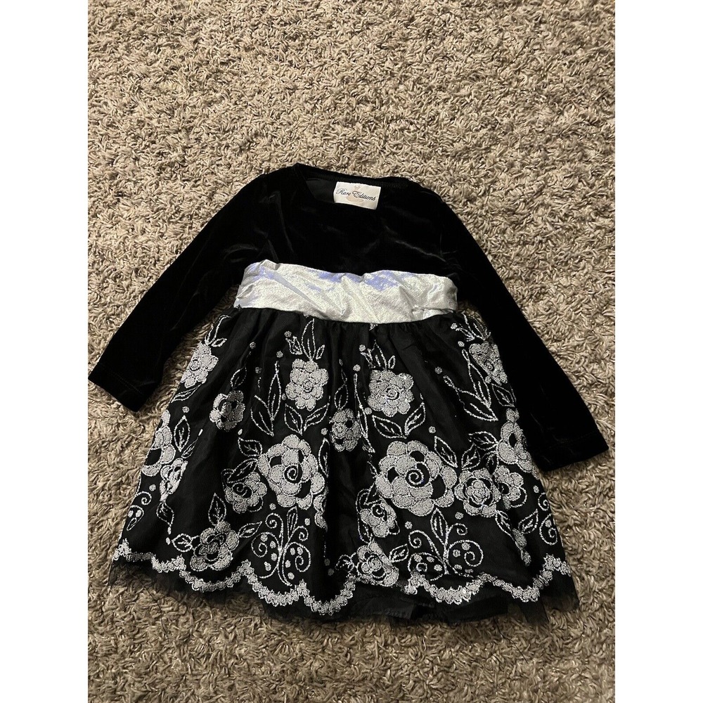 Rare Editions Girls Sz. 2T Fancy Black & Silver Dress Christmas‎ Holidays Party